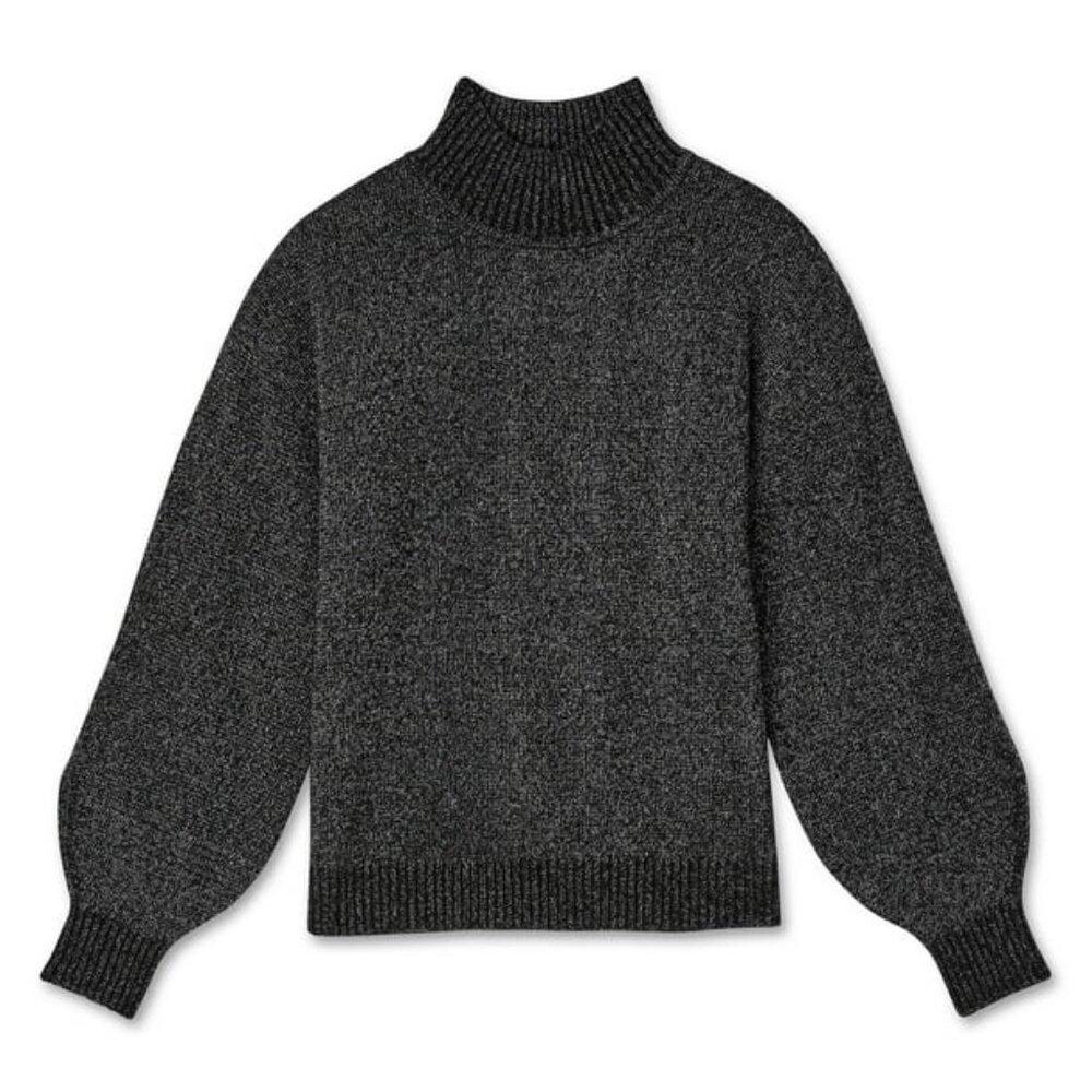 Chunky Super Soft Stretchy Charcoal Metallic Oversized Mock Neck Sweater